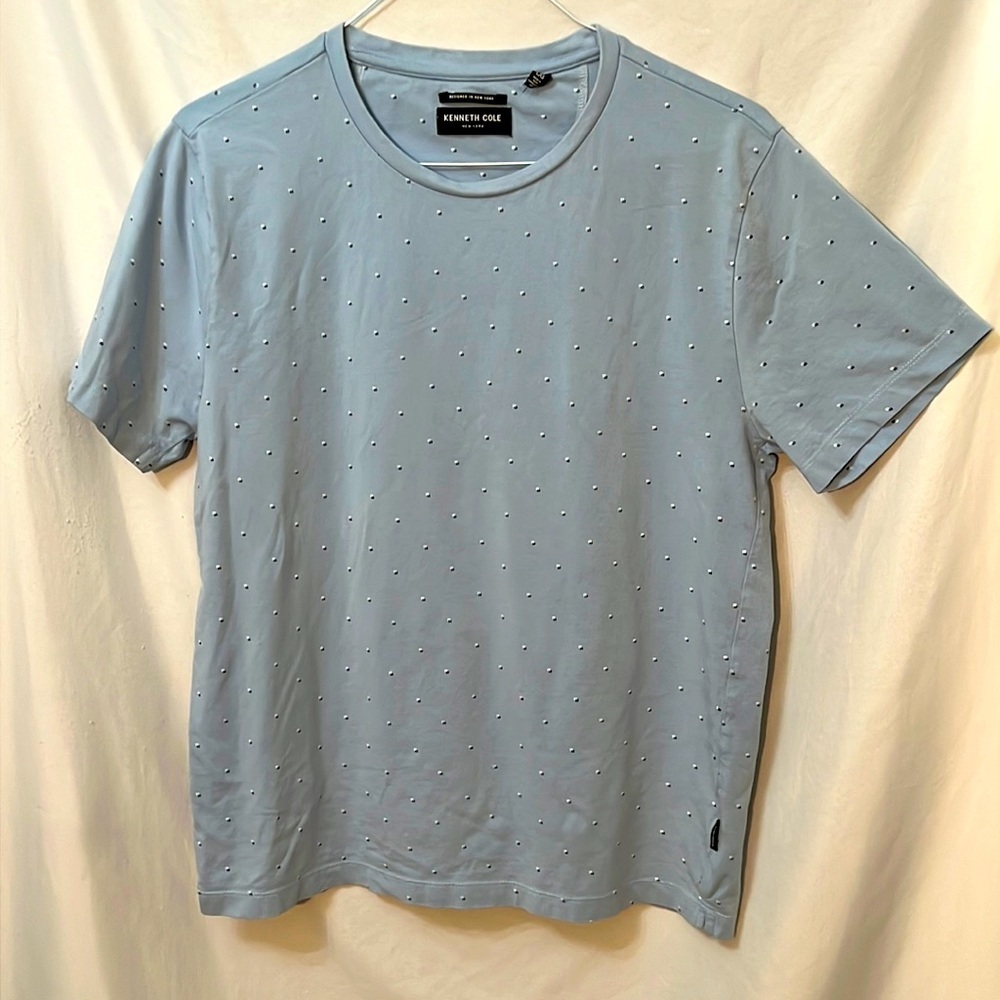 Kenneth Cole Mens Dot Print Crew Neck Short Sleeve TShirt Light Blue Size Large